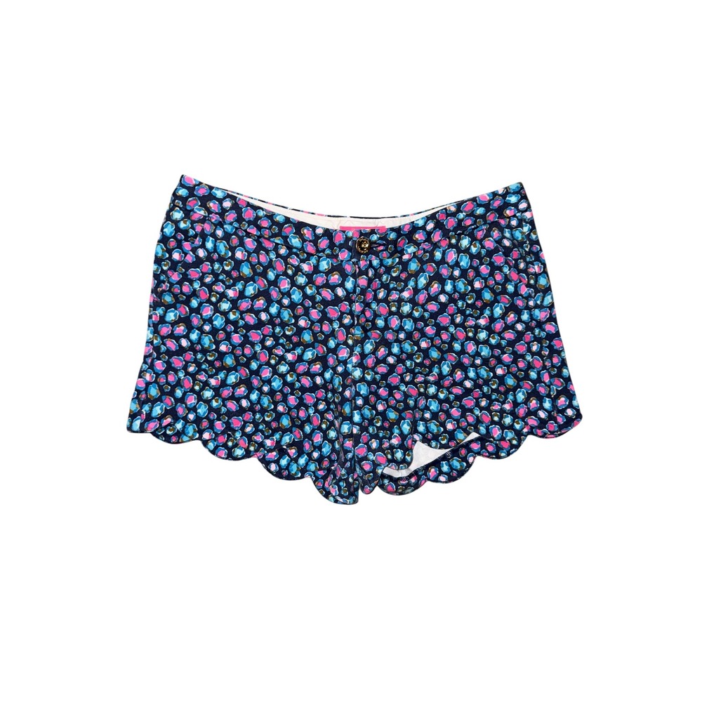Lilly Pulitzer Callahan Shorts Women 12 Blue Pink Scalloped low tode